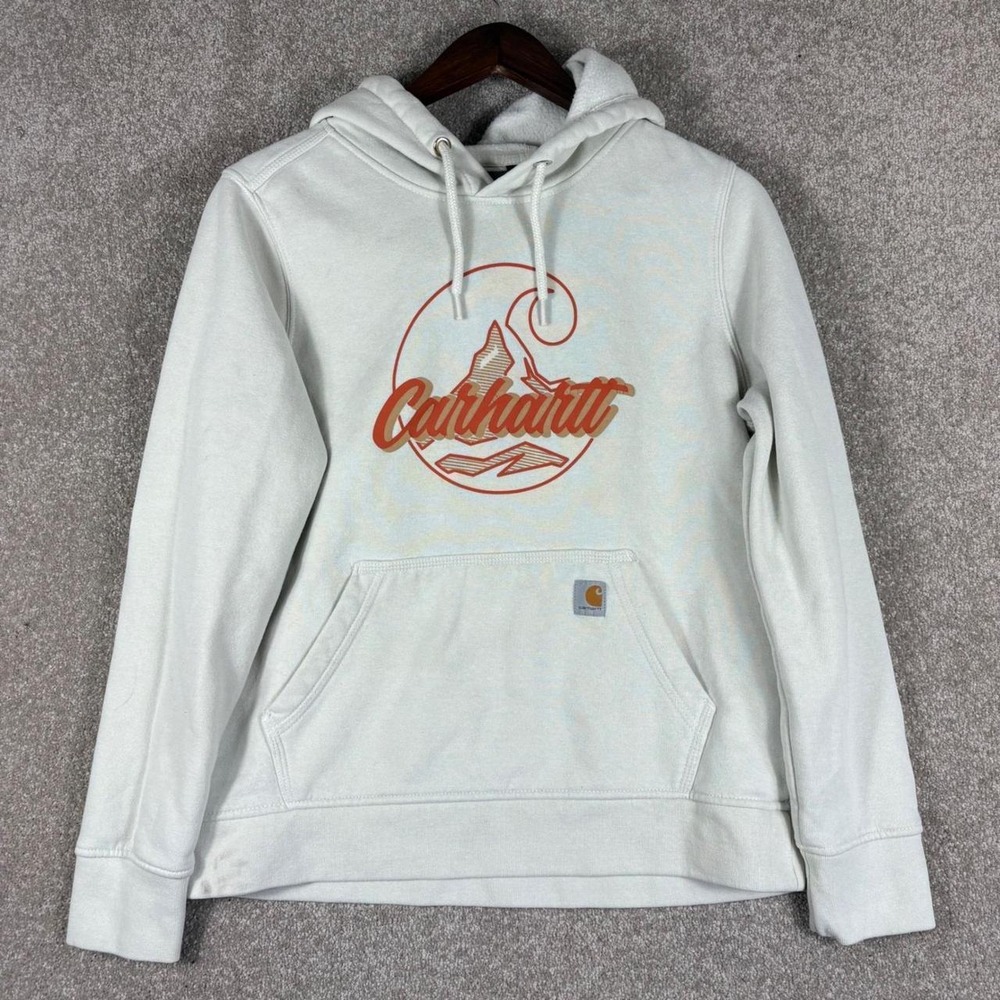 Carhartt Womens Relaxed Fit Mountain Graphic Hoodie Cream White Size M 8-10